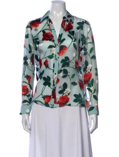 Pre-owned Alice And Olivia Floral Print V-neck Blouse In Blue