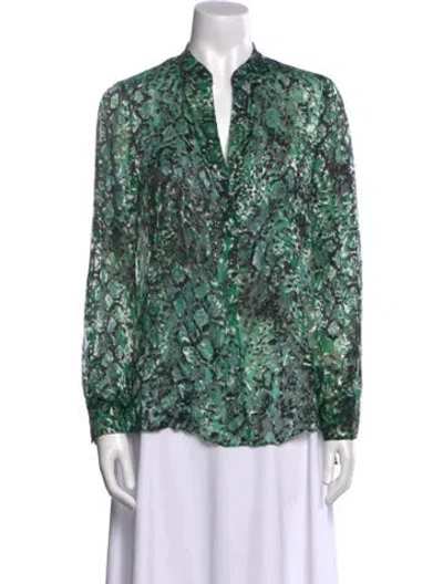 Pre-owned Alice And Olivia Floral Print V-neck Blouse In Green
