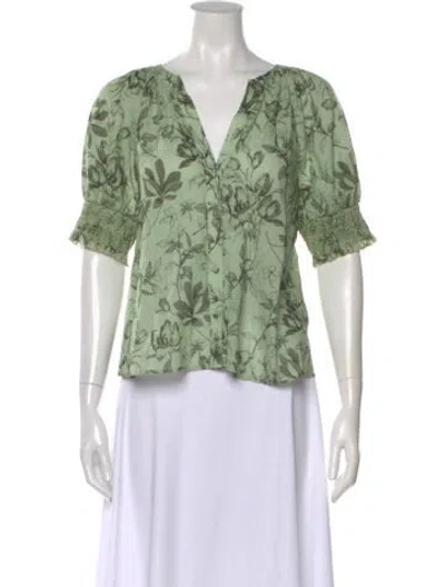 Pre-owned Alice And Olivia Floral Print V-neck Blouse In Green