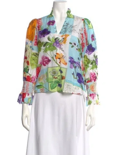 Pre-owned Alice And Olivia Floral Print V-neck Blouse In Multi