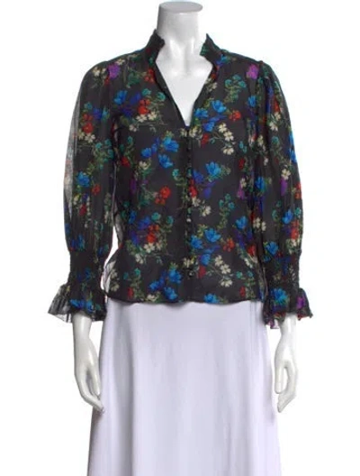 Pre-owned Alice And Olivia Floral Print V-neck Blouse In Multi