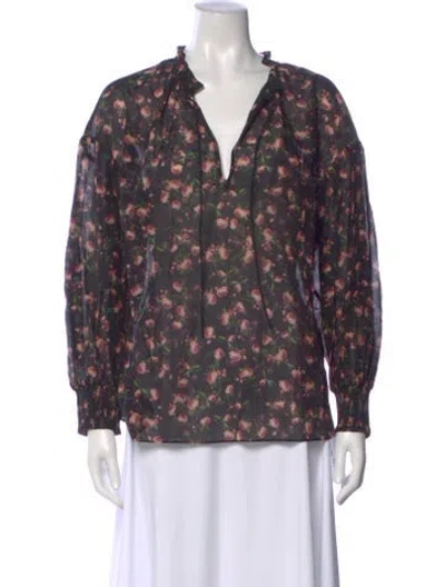 Pre-owned Alice And Olivia Floral Print V-neck Blouse In Multi