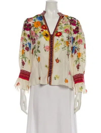 Pre-owned Alice And Olivia Floral Print V-neck Blouse In Multi