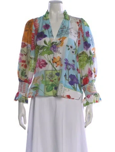 Pre-owned Alice And Olivia Floral Print V-neck Blouse In Multi
