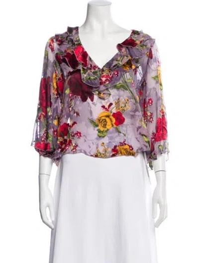 Pre-owned Alice And Olivia Floral Print V-neck Blouse In Multi