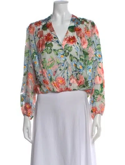Pre-owned Alice And Olivia Floral Print V-neck Blouse In Multi
