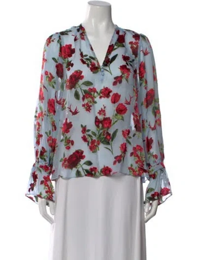 Pre-owned Alice And Olivia Floral Print V-neck Blouse In Multi
