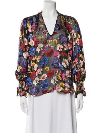 Pre-owned Alice And Olivia Floral Print V-neck Blouse In Multi