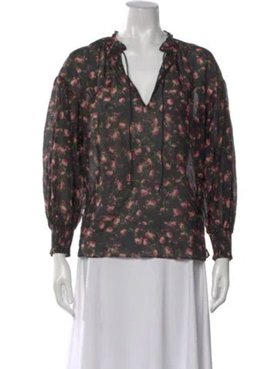 Pre-owned Alice And Olivia Floral Print V-neck Blouse In Multi