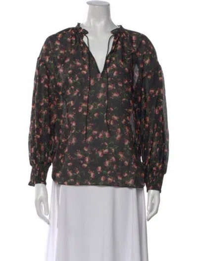 Pre-owned Alice And Olivia Floral Print V-neck Blouse In Multi