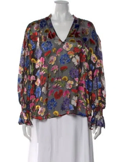 Pre-owned Alice And Olivia Floral Print V-neck Blouse In Multi