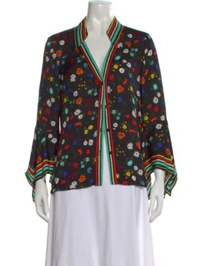 Pre-owned Alice And Olivia Floral Print V-neck Blouse In Multi
