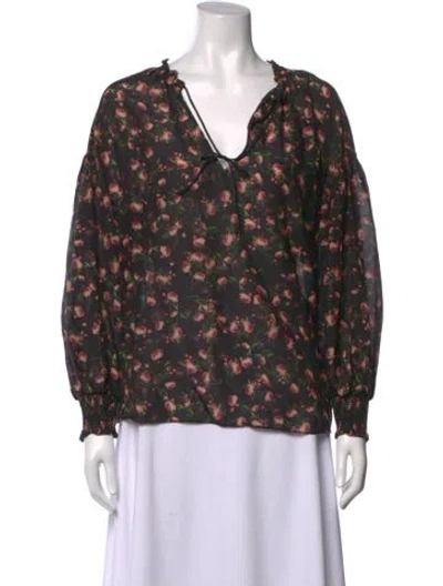 Pre-owned Alice And Olivia Floral Print V-neck Blouse In Multicolor