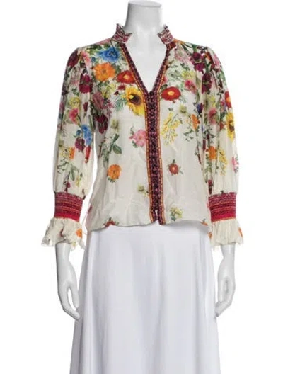 Pre-owned Alice And Olivia Floral Print V-neck Blouse In Multicolor