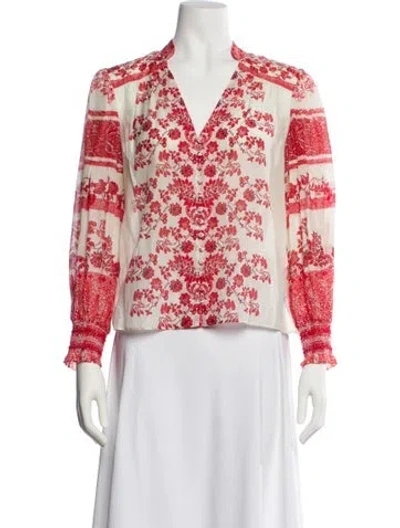 Pre-owned Alice And Olivia Floral Print V-neck Blouse In Neutral