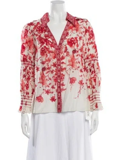 Pre-owned Alice And Olivia Floral Print V-neck Blouse In Neutral