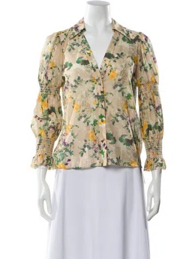 Pre-owned Alice And Olivia Floral Print V-neck Blouse In Neutral