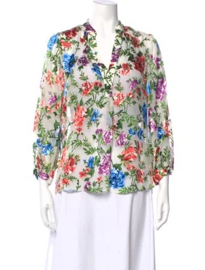 Pre-owned Alice And Olivia Floral Print V-neck Blouse In Neutral