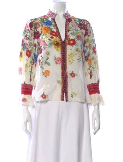 Pre-owned Alice And Olivia Floral Print V-neck Blouse In Neutral