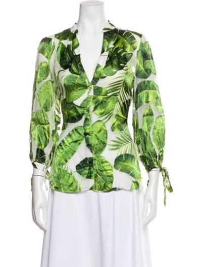 Pre-owned Alice And Olivia Floral Print V-neck Blouse In Neutral