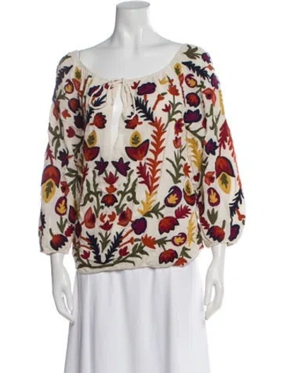 Pre-owned Alice And Olivia Floral Print V-neck Blouse In Neutral