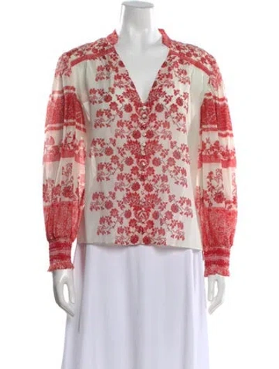 Pre-owned Alice And Olivia Floral Print V-neck Blouse In Neutral