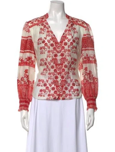 Pre-owned Alice And Olivia Floral Print V-neck Blouse In Neutral
