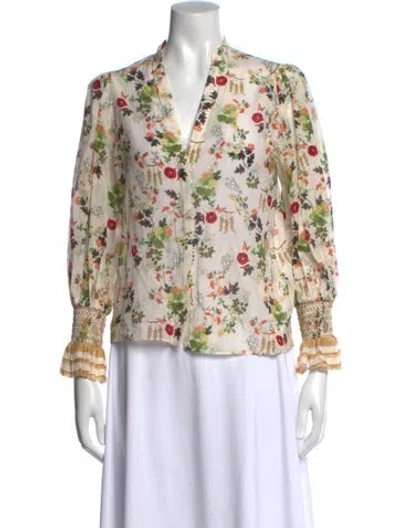Pre-owned Alice And Olivia Floral Print V-neck Blouse In Neutral