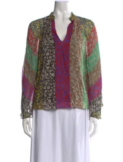 Pre-owned Alice And Olivia Floral Print V-neck Blouse In Neutrals