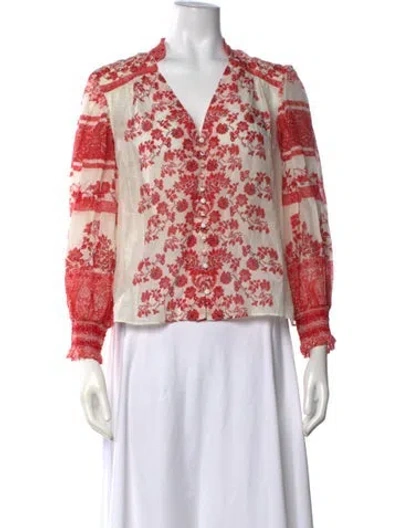 Pre-owned Alice And Olivia Floral Print V-neck Blouse In Neutrals