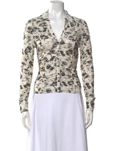 Pre-owned Alice And Olivia Floral Print V-neck Blouse In Neutrals