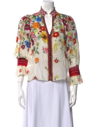 Pre-owned Alice + Olivia Floral Print V-neck Blouse In Neutrals