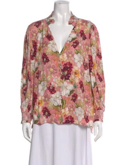 Pre-owned Alice And Olivia Floral Print V-neck Blouse In Pink
