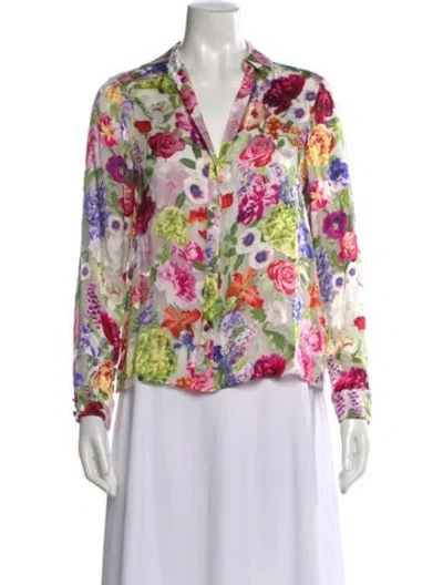 Pre-owned Alice And Olivia Floral Print V-neck Blouse In Pink