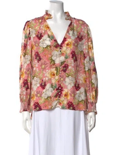 Pre-owned Alice And Olivia Floral Print V-neck Blouse In Pink