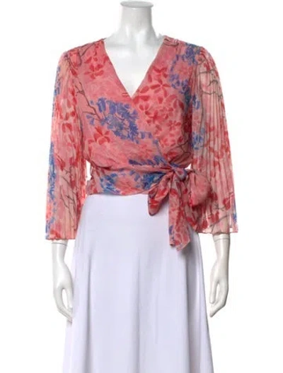 Pre-owned Alice And Olivia Floral Print V-neck Blouse In Pink