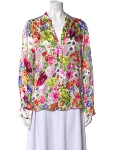 Pre-owned Alice And Olivia Floral Print V-neck Blouse In Pink