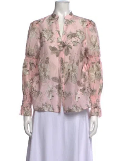 Pre-owned Alice And Olivia Floral Print V-neck Blouse In Pink