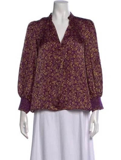 Pre-owned Alice And Olivia Floral Print V-neck Blouse In Purple