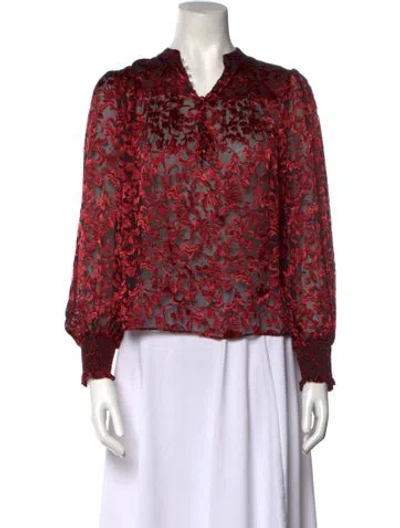 Pre-owned Alice And Olivia Floral Print V-neck Blouse In Red