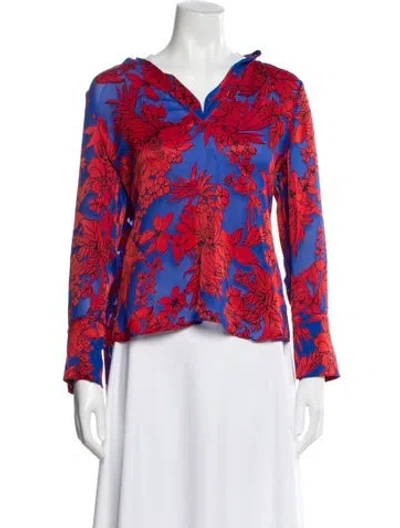 Pre-owned Alice And Olivia Floral Print V-neck Blouse In Red