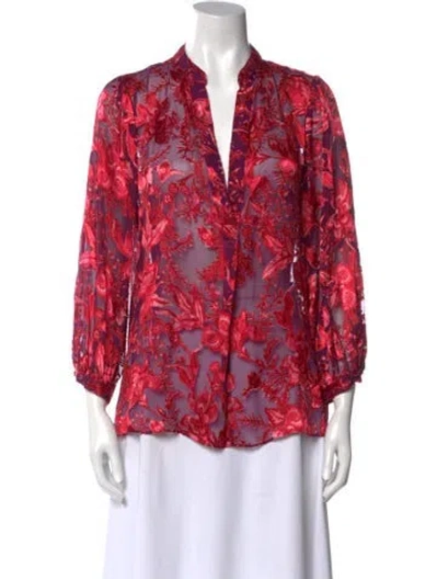 Pre-owned Alice And Olivia Floral Print V-neck Blouse In Red