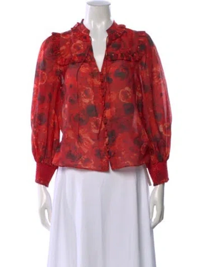 Pre-owned Alice And Olivia Floral Print V-neck Blouse In Red