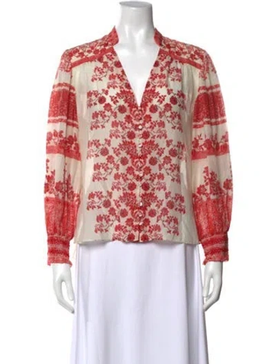 Pre-owned Alice And Olivia Floral Print V-neck Blouse In Red