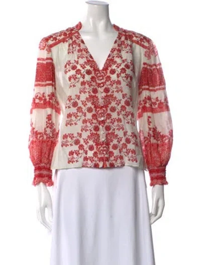 Pre-owned Alice And Olivia Floral Print V-neck Blouse In Red