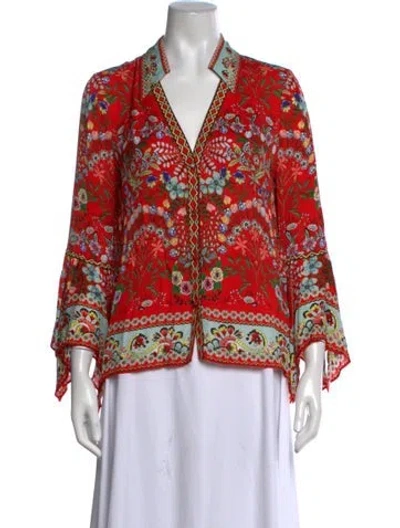 Pre-owned Alice And Olivia Floral Print V-neck Blouse In Red