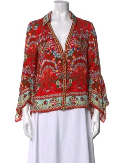 Pre-owned Alice And Olivia Floral Print V-neck Blouse In Red