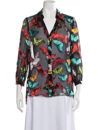 Pre-owned Alice + Olivia Floral Print V-neck Blouse W/ Tags In Black