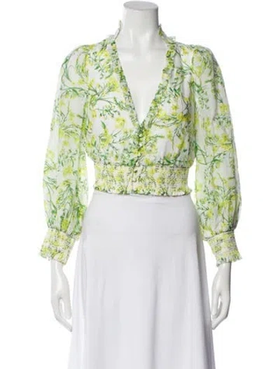 Pre-owned Alice And Olivia Floral Print V-neck Blouse W/ Tags In Green