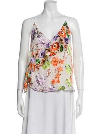 Pre-owned Alice And Olivia Floral Print V-neck Blouse W/ Tags In Neutral